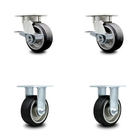 Service Caster 5 Inch Kingpinless Rubber on Aluminum Wheel Caster Brakes 2 Rigid SCC, 2PK SCC-KP30S520-RAR-SLB-2-R-2